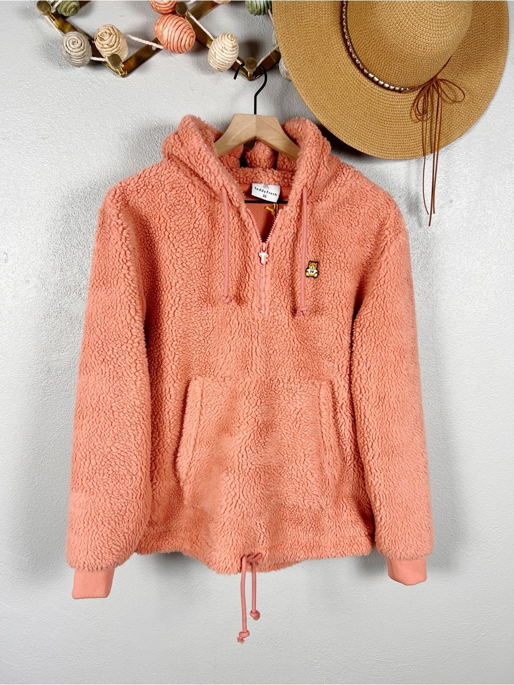 NWT Teddy Fresh Sherpa Quarter Zip Hoodie in Peach Size XS